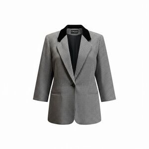 Houndstooth Blazer 24W Black White Velvet Collar Classic Academia Jacket